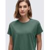 imageCRZ YOGA Womens Pima Cotton Workout Short Sleeve Shirts Loose Athletic Crop Tops Gym Casual Cropped TShirtGraphite Green