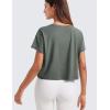 imageCRZ YOGA Womens Pima Cotton Workout Short Sleeve Shirts Loose Athletic Crop Tops Gym Casual Cropped TShirtGrey Sage