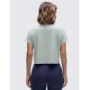 imageCRZ YOGA Womens Pima Cotton Workout Short Sleeve Shirts Loose Athletic Crop Tops Gym Casual Cropped TShirtJade Grey