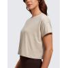 imageCRZ YOGA Womens Pima Cotton Workout Short Sleeve Shirts Loose Athletic Crop Tops Gym Casual Cropped TShirtMojave Tan