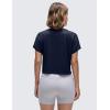 imageCRZ YOGA Womens Pima Cotton Workout Short Sleeve Shirts Loose Athletic Crop Tops Gym Casual Cropped TShirtNavy
