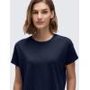 imageCRZ YOGA Womens Pima Cotton Workout Short Sleeve Shirts Loose Athletic Crop Tops Gym Casual Cropped TShirtNavy