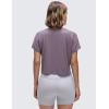 imageCRZ YOGA Womens Pima Cotton Workout Short Sleeve Shirts Loose Athletic Crop Tops Gym Casual Cropped TShirtPurple Gray