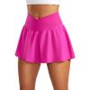 imageCRZ YOGA Crossover Butterfly Athletic Shorts for Women 2 in 1 Flowy High Waisted for Tennis Running Workout with PocketsHibiscus Purple