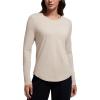 imageCRZ YOGA Pima Cotton Workout Long Sleeve Shirts for Women Athletic Crewneck Yoga Casual Tops Plain TShirtMojave Tan