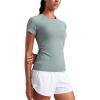 imageCRZ YOGA Seamless Workout Tops for Women Short Sleeve Athletic Tees Breathable Gym Running Yoga ShirtsGreen Palm Court