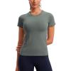 imageCRZ YOGA Seamless Workout Tops for Women Short Sleeve Athletic Tees Breathable Gym Running Yoga ShirtsGrey Sage