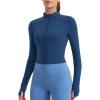 imageCRZ YOGA Womens Butterluxe Full Zip Cropped Workout Jacket Slim Fit Lightweight Athletic Yoga Tops with Thumb HolesFrench Navy