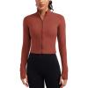 imageCRZ YOGA Womens Butterluxe Full Zip Cropped Workout Jacket Slim Fit Lightweight Athletic Yoga Tops with Thumb HolesJujube Brown