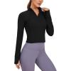 imageCRZ YOGA Womens Butterluxe Long Sleeve Workout Shirts Half Quarter Zip Athletic Tops Crop Collared TShirtBlack