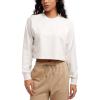 imageCRZ YOGA Womens Fleece Cropped Sweatshirts Crewneck Long Sleeve Double Raw Hem Workout Casual Pullover TopsMilky White Bone