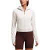 imageCRZ YOGA Womens Fleece Zip Up Cropped Hoodie Workout Jacket Athletic Casual Long Sleeve Sweatshirts with Thumb HolesMilky White Bone