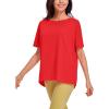 imageCRZ YOGA Womens Pima Cotton Short Sleeve Shirts Boat Neck Loose Fit Gym Workout TShirt Athletic Casual TopsDeep Red