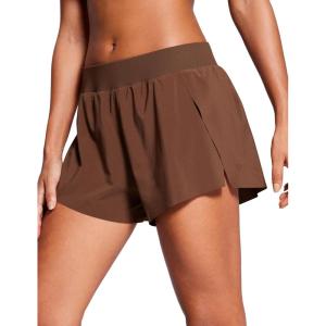 imageCRZ YOGA Athletic Running Shorts for Women V Split Low Waisted Lightweight Gym Workout Athletic Shorts with LinerCoffee Brown