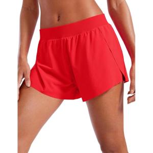 imageCRZ YOGA Athletic Running Shorts for Women V Split Low Waisted Lightweight Gym Workout Athletic Shorts with LinerDeep Red
