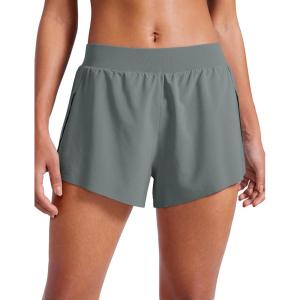 imageCRZ YOGA Athletic Running Shorts for Women V Split Low Waisted Lightweight Gym Workout Athletic Shorts with LinerGrey Sage