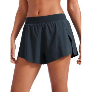 imageCRZ YOGA Athletic Running Shorts for Women V Split Low Waisted Lightweight Gym Workout Athletic Shorts with LinerTrue Navy