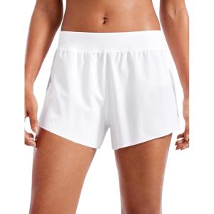imageCRZ YOGA Athletic Running Shorts for Women V Split Low Waisted Lightweight Gym Workout Athletic Shorts with LinerWhite