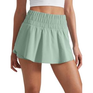 imageCRZ YOGA Athletic Shorts for Women High Waisted Flowy Ruffle Skirt Overlay for Workout Running Tennis with Zip PocketGreen Palm Court