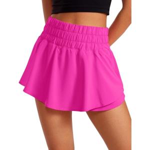 imageCRZ YOGA Athletic Shorts for Women High Waisted Flowy Ruffle Skirt Overlay for Workout Running Tennis with Zip PocketHibiscus Purple
