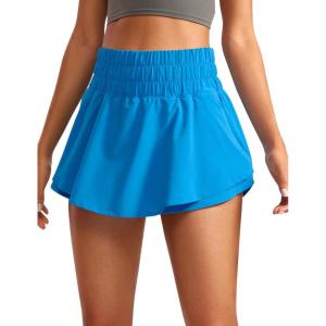 imageCRZ YOGA Athletic Shorts for Women High Waisted Flowy Ruffle Skirt Overlay for Workout Running Tennis with Zip PocketMadagascar Blue