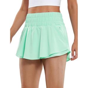imageCRZ YOGA Athletic Shorts for Women High Waisted Flowy Ruffle Skirt Overlay for Workout Running Tennis with Zip PocketMint Moment