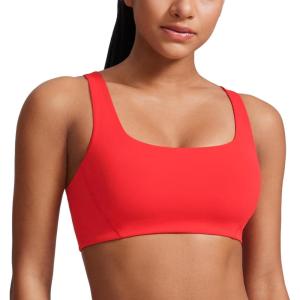 imageCRZ YOGA Butterlift Double Lined Square Neck Sports Bras for Women  Wireless VShaped Racerback Workout Yoga Top Non PaddedDeep Red