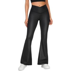 imageCRZ YOGA Butterluxe Crossover Flare Leggings for Women 29  31  33quot  High Waist V Cross Bootcut Bell Bottoms Yoga PantsFaux Leather Black