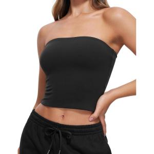 imageCRZ YOGA Butterluxe Double Lined Tube Tops for Women Going Out Crop Sleeveless Tank Bandeau Strapless Casual ShirtsBlack