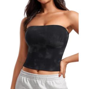 imageCRZ YOGA Butterluxe Double Lined Tube Tops for Women Going Out Crop Sleeveless Tank Bandeau Strapless Casual ShirtsBlack Tie Dye Flowers