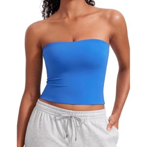 imageCRZ YOGA Butterluxe Double Lined Tube Tops for Women Going Out Crop Sleeveless Tank Bandeau Strapless Casual ShirtsSparkle Blue