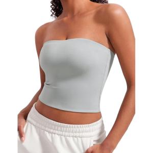 imageCRZ YOGA Butterluxe Double Lined Tube Tops for Women Going Out Crop Sleeveless Tank Bandeau Strapless Casual ShirtsSterling