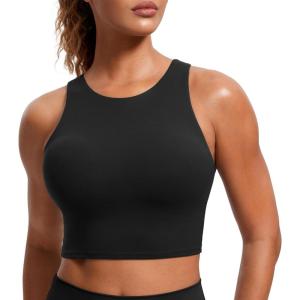 imageCRZ YOGA Butterluxe Racerback Longline Sports Bras for Women  High Neck Padded Crop Workout Tank Top with Built in PadsBlack