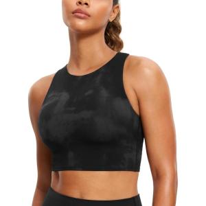 imageCRZ YOGA Butterluxe Racerback Longline Sports Bras for Women  High Neck Padded Crop Workout Tank Top with Built in PadsBlack Tie Dye Flowers
