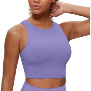 imageCRZ YOGA Butterluxe Racerback Longline Sports Bras for Women  High Neck Padded Crop Workout Tank Top with Built in PadsDark Lavender Purple