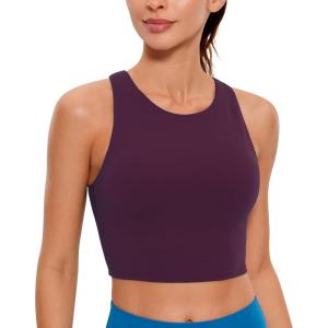imageCRZ YOGA Butterluxe Racerback Longline Sports Bras for Women  High Neck Padded Crop Workout Tank Top with Built in PadsDeep Purple