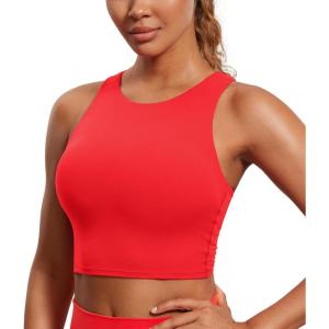 imageCRZ YOGA Butterluxe Racerback Longline Sports Bras for Women  High Neck Padded Crop Workout Tank Top with Built in PadsDeep Red