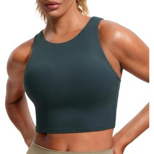 imageCRZ YOGA Butterluxe Racerback Longline Sports Bras for Women  High Neck Padded Crop Workout Tank Top with Built in PadsForest Dark Green