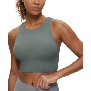 imageCRZ YOGA Butterluxe Racerback Longline Sports Bras for Women  High Neck Padded Crop Workout Tank Top with Built in PadsGrey Sage