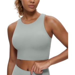 imageCRZ YOGA Butterluxe Racerback Longline Sports Bras for Women  High Neck Padded Crop Workout Tank Top with Built in PadsRhino Grey