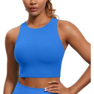 imageCRZ YOGA Butterluxe Racerback Longline Sports Bras for Women  High Neck Padded Crop Workout Tank Top with Built in PadsSparkle Blue