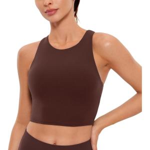 imageCRZ YOGA Butterluxe Racerback Longline Sports Bras for Women  High Neck Padded Crop Workout Tank Top with Built in PadsTaupe