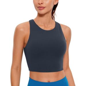 imageCRZ YOGA Butterluxe Racerback Longline Sports Bras for Women  High Neck Padded Crop Workout Tank Top with Built in PadsTrue Navy