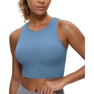 imageCRZ YOGA Butterluxe Racerback Longline Sports Bras for Women  High Neck Padded Crop Workout Tank Top with Built in PadsUniverse Blue