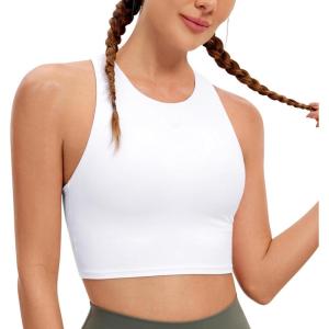 imageCRZ YOGA Butterluxe Racerback Longline Sports Bras for Women  High Neck Padded Crop Workout Tank Top with Built in PadsWhite