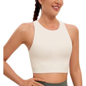 imageCRZ YOGA Butterluxe Racerback Longline Sports Bras for Women  High Neck Padded Crop Workout Tank Top with Built in PadsWhite Apricot