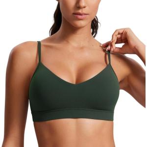 imageCRZ YOGA Butterluxe VNeck Sports Bras for Women  Adjustable Thin Straps Padded Yoga Top Basic Wireless CamisoleLegend Green