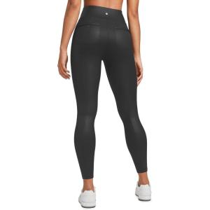 imageCRZ YOGA Butterluxe Women Matte Faux Leather Leggings with Back Pockets 25quot  High Waist Stretch Pleather Pants TightsBlack Foil Pattern