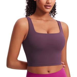 imageCRZ YOGA Butterluxe Womens Square Neck Longline Sports Bra  Workout Crop Tank Tops Padded Yoga Camisole with Built in PadsGrape Thistle Purple