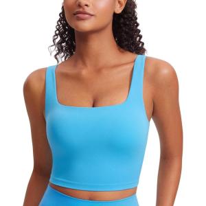 imageCRZ YOGA Butterluxe Womens Square Neck Longline Sports Bra  Workout Crop Tank Tops Padded Yoga Camisole with Built in PadsKayak Blue